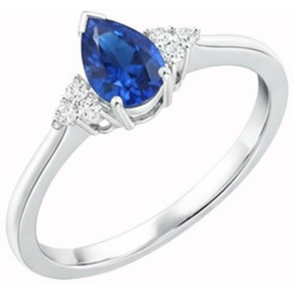 Pear & Round Cut Ceylon Sapphire Natural Earth Mined Diamond Ring 1.85 Ct. White Gold 14K