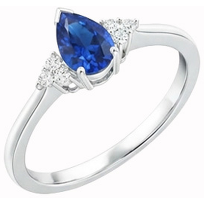 Pear & Round Cut Ceylon Sapphire Natural Earth Mined Diamond Ring 1.85 Ct. White Gold 14K