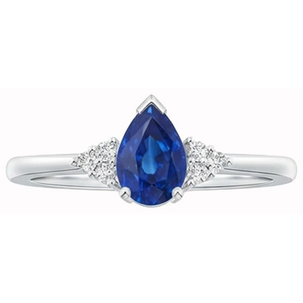 Pear & Round Cut Ceylon Sapphire Natural Earth Mined Diamond Ring 1.85 Ct. White Gold 14K
