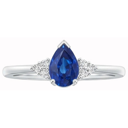Pear & Round Cut Ceylon Sapphire Natural Earth Mined Diamond Ring 1.85 Ct. White Gold 14K