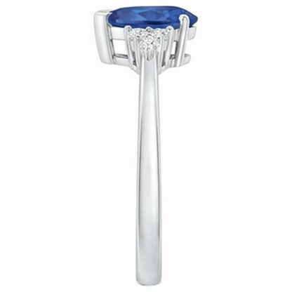 Pear & Round Cut Ceylon Sapphire Natural Earth Mined Diamond Ring 1.85 Ct. White Gold 14K