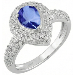 Pear & Round Sri Lankan Blue Sapphire Natural Earth Mined Diamond Ring 4.40 Carat WG 14K
