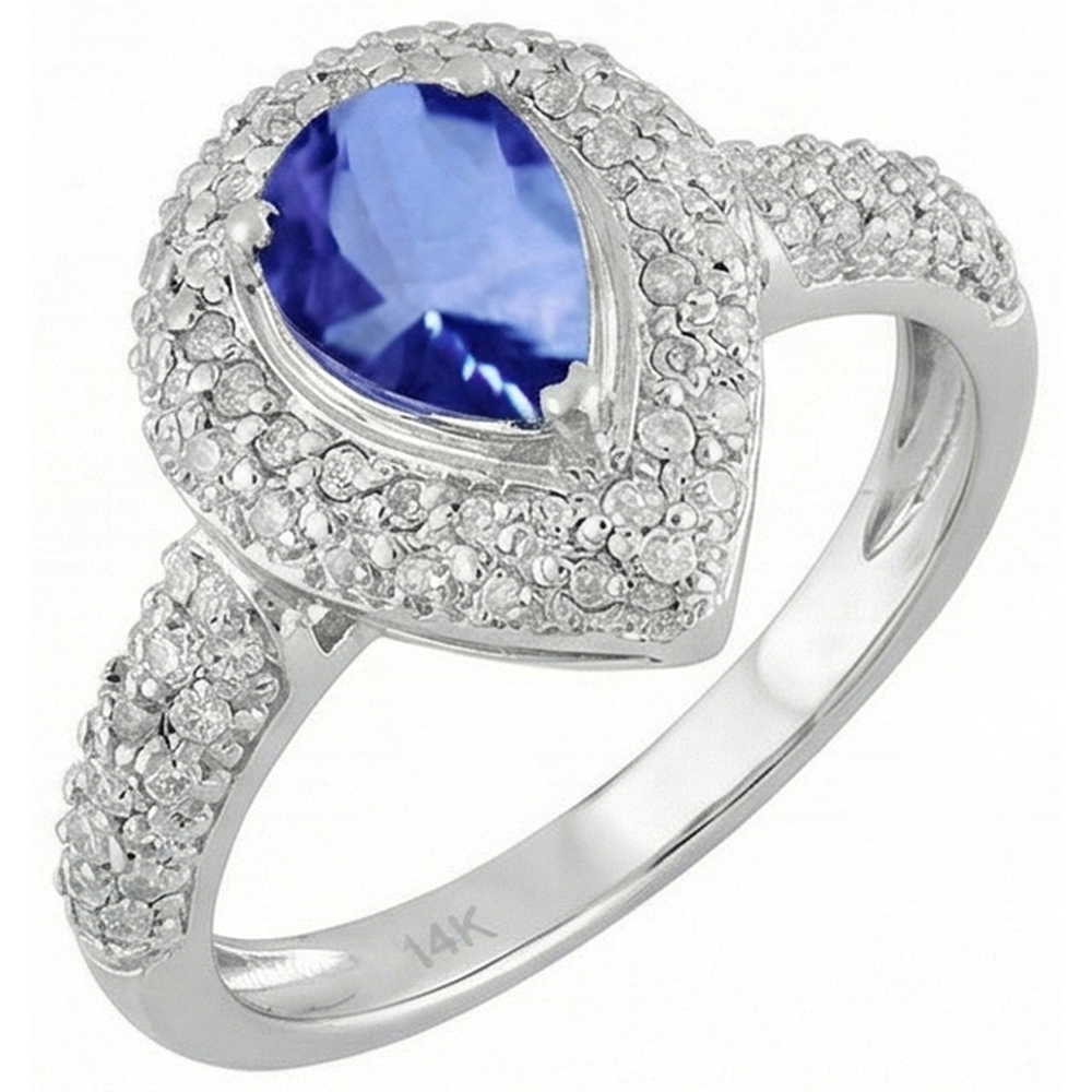 Pear & Round Sri Lankan Blue Sapphire Natural Earth Mined Diamond Ring 4.40 Carat WG 14K