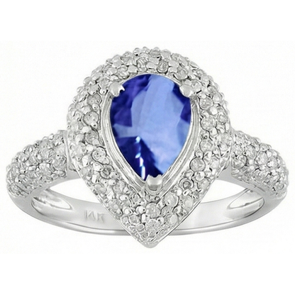 Pear & Round Sri Lankan Blue Sapphire Natural Earth Mined Diamond Ring 4.40 Carat WG 14K