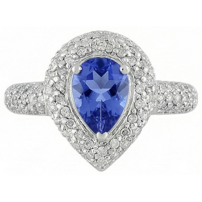 Pear & Round Sri Lankan Blue Sapphire Natural Earth Mined Diamond Ring 4.40 Carat WG 14K