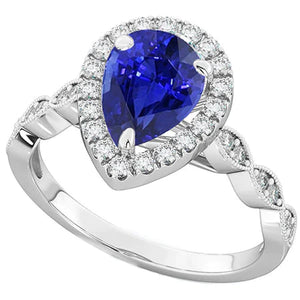 Pear Blue Sapphire Diamond Ring