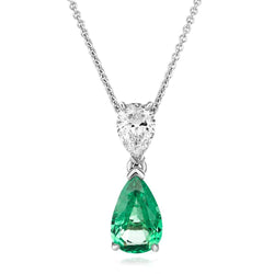 Pear Cut 4 Carats Green Emerald & Natural Earth Mined Diamond Gemstone Pendant Necklace Wg 14K