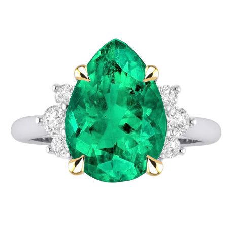 Pear Cut Green Emerald And Diamond Ring Wedding Jewelry