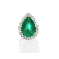 Pear Cut Green Emerald And Round Natural Earth Mined Diamond Engagenent Ring 7.75 Carats