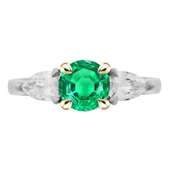 Natural Real ( Not Lab Grown ) Pear Diamond & Green Emerald GIA Ring 3 Stone Gemstone Jewelry