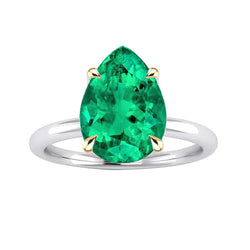 Natural Real ( Not Lab Grown ) Pear Gemstone Solitaire Ring Comfort Fit Green Emerald GIA