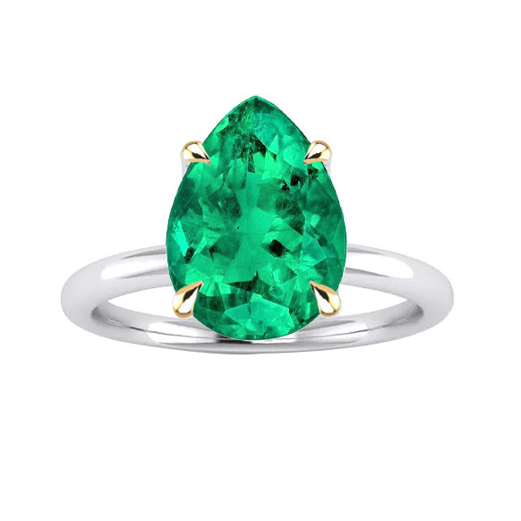 Pear Gemstone Solitaire Ring Comfort Fit Green Emerald