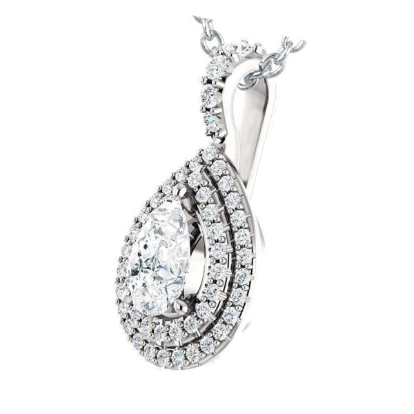 Pear And Round Cut Natural Earth Mined Diamond Pendant Necklace 2.20 Carat White Gold 14K