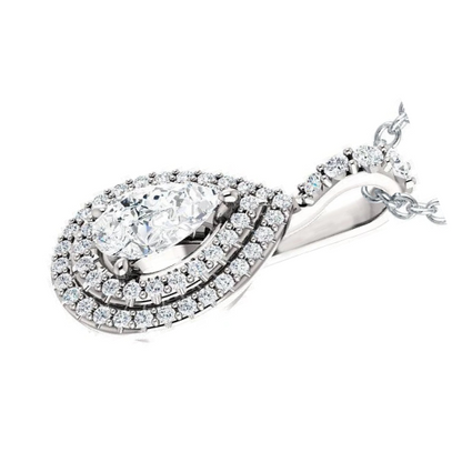 Pear And Round Cut Natural Earth Mined Diamond Pendant Necklace 2.20 Carat White Gold 14K