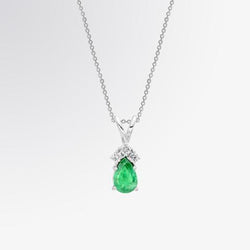 Pear Colombian Green Emerald With Round Natural Earth Mined Diamonds Pendant 3.55 Carats White Gold 14K