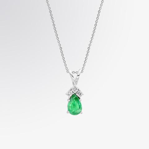 Pear Colombian Green Emerald With Round Natural Earth Mined Diamonds Pendant 3.55 Carats White Gold 14K