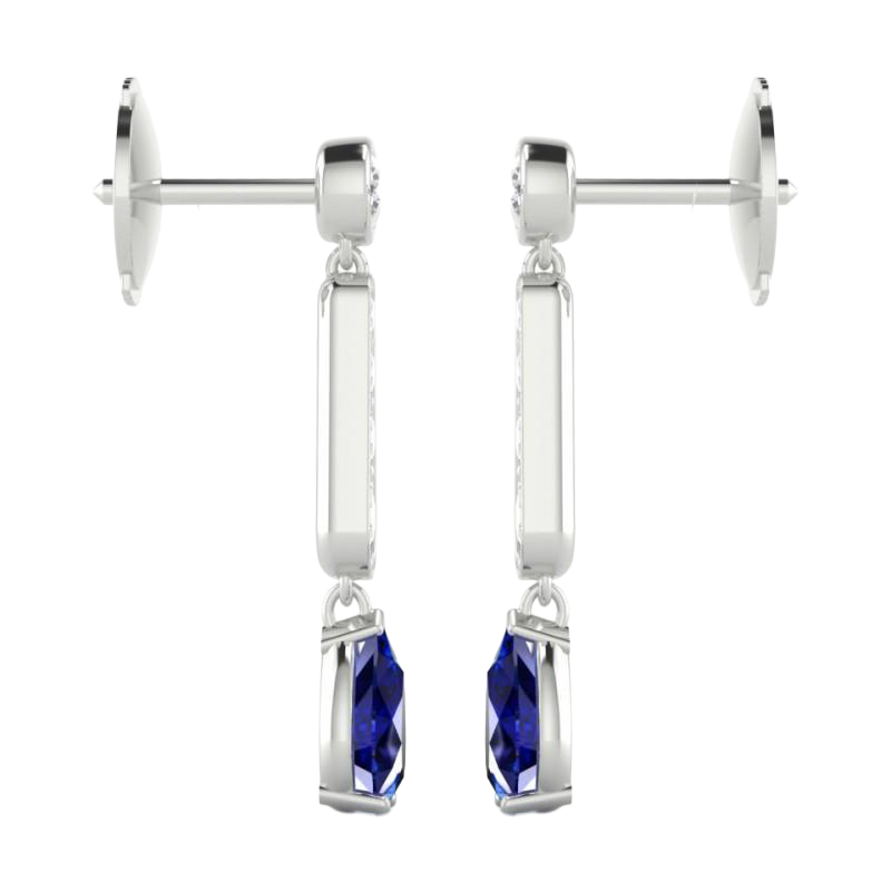 Pear Cut Blue Ceylon Sapphire & Natural Earth Mined Diamond Lady Dangle Earring 6 Ct