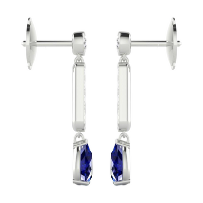 Pear Cut Blue Ceylon Sapphire & Natural Earth Mined Diamond Lady Dangle Earring 6 Ct