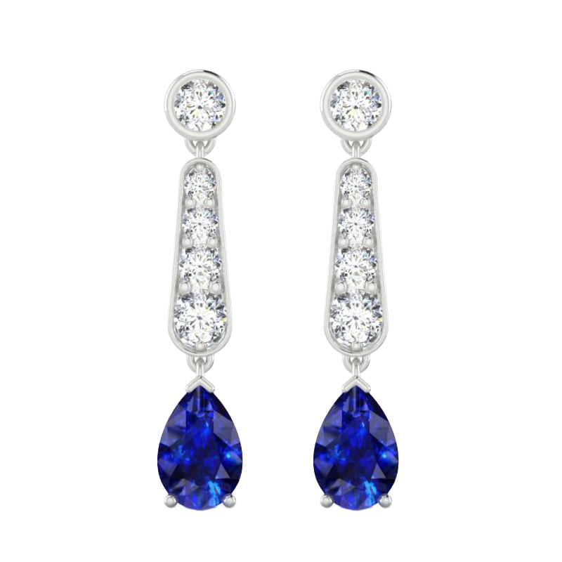 Pear Cut Blue Ceylon Sapphire & Natural Earth Mined Diamond Lady Dangle Earring 6 Ct
