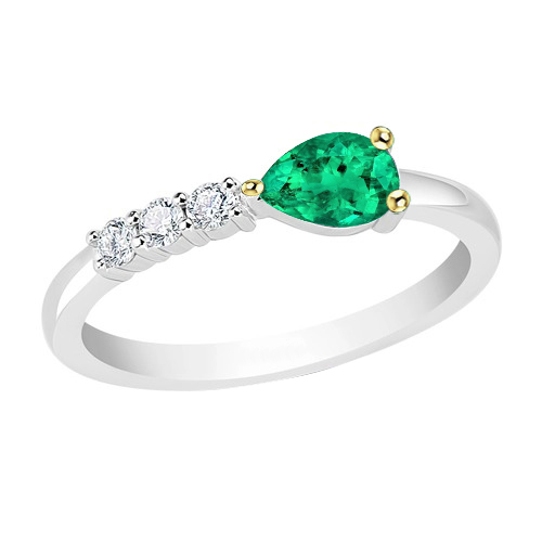 Pear Cut Gemstone Ring Green Emerald Anniversary Jewelry