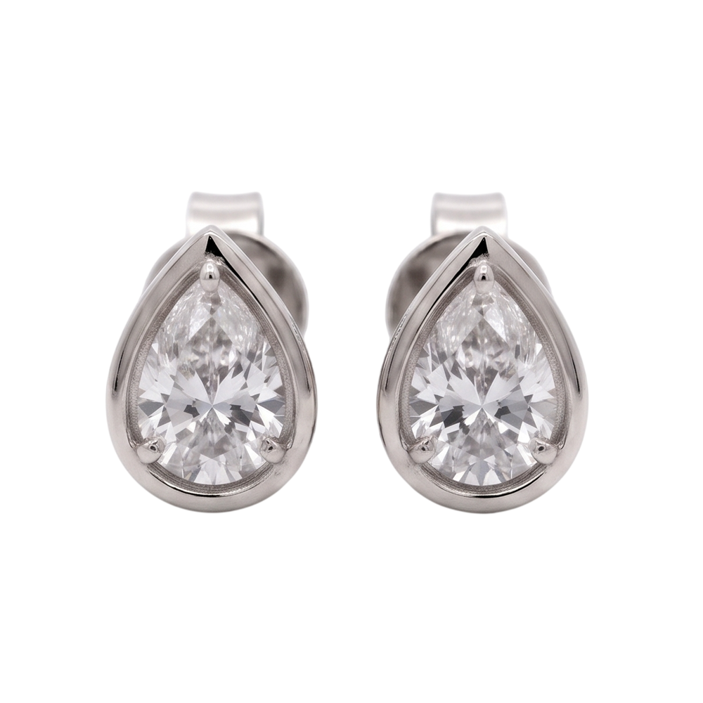 Pear Cut Lab Grown Diamonds 1.50 Carat Stud Earring 14K White Gold