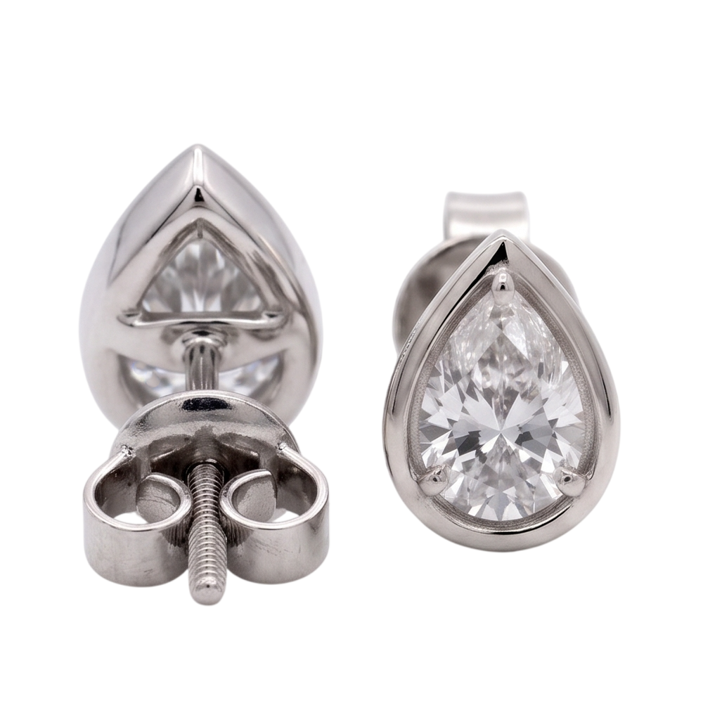Pear Cut Lab Grown Diamonds 1.50 Carat Stud Earring 14K White Gold