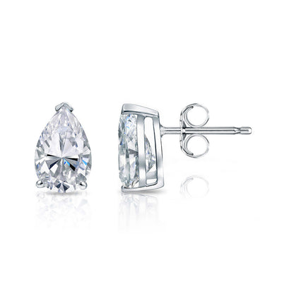 Pear Cut Solitaire 4 Ct GIA CERTIFIED Lab Grown Diamond Stud Earrings White Gold Lady Jewelry
