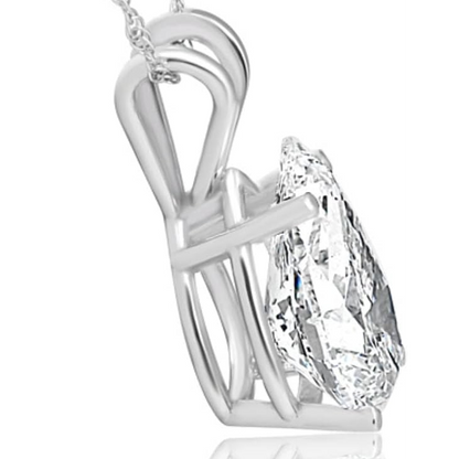 Pear Lab Grown Diamond Solitaire Pendant Women Necklace White Gold New 3 Cts. GIA CERTIFIED
