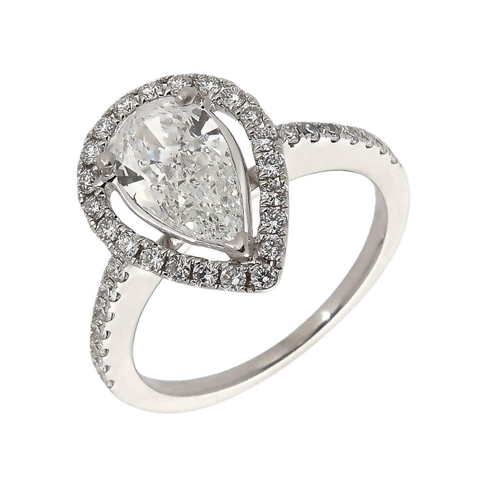 Pear Old Miner & Round Large Lab Grown Diamond Halo Wedding Ring 14K Gold 10 Carats