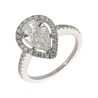 Pear Old Miner & Round Large Lab Grown Diamond Halo Wedding Ring 14K Gold 10 Carats