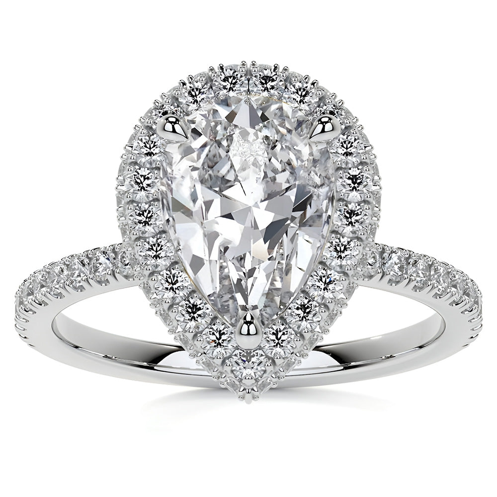 Pear & Round Old Cut Halo Diamond Anniversary Ring 3.50 Carats