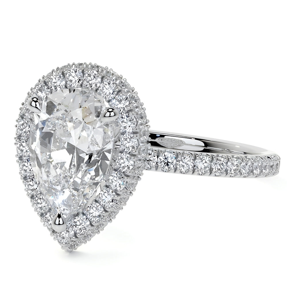 Pear & Round Old Cut Halo Diamond Anniversary Ring 3.50 Carats