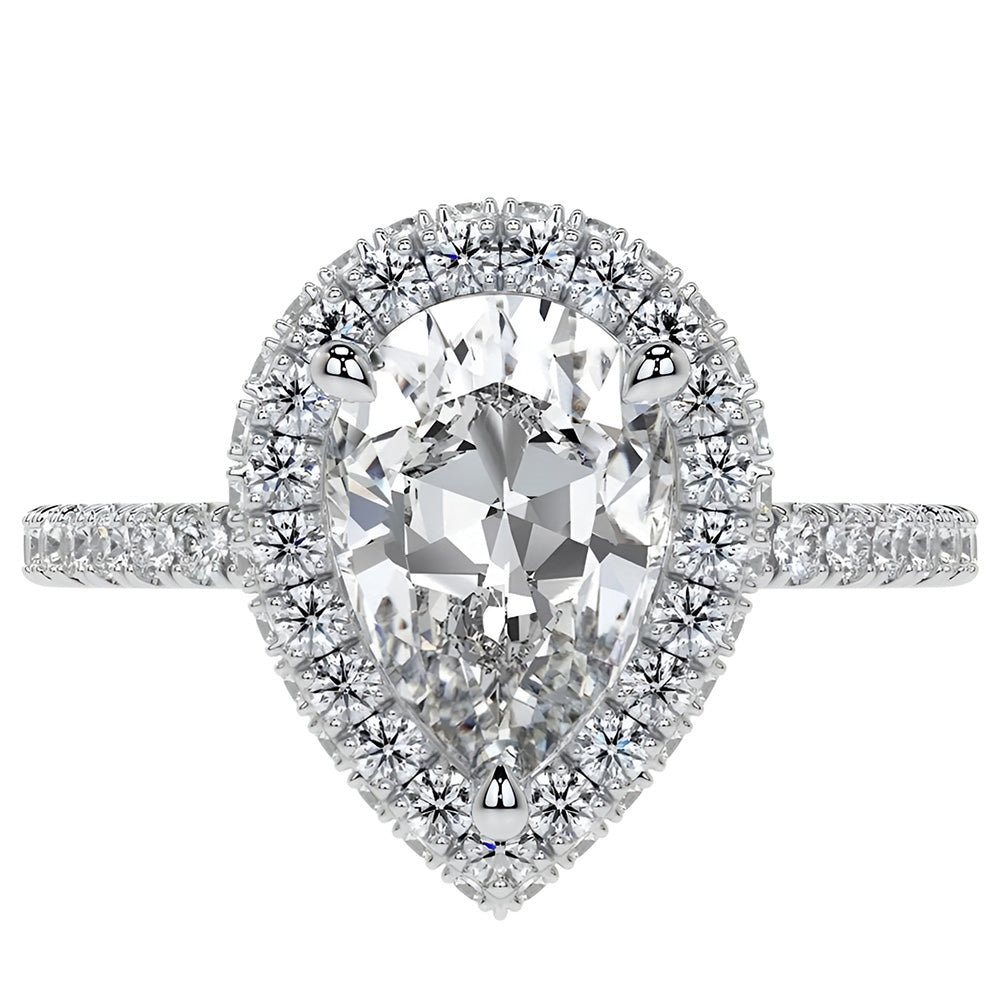 Pear & Round Old Cut Halo Diamond Anniversary Ring 3.50 Carats