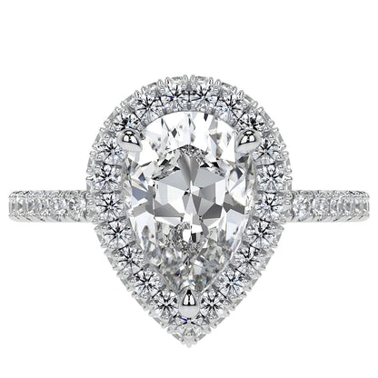 Pear & Round Old Cut Halo Diamond Anniversary Ring 3.50 Carats