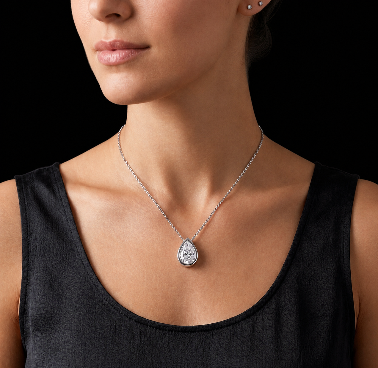 Pear Shape 1 Carat Lab Grown Diamond Pendant White Gold 14K