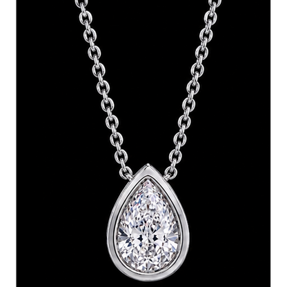 Pear Shape 1 Carat Natural Diamond Pendant White Gold 14K