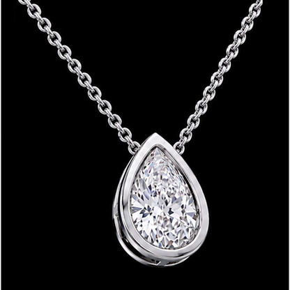 Pear Shape 1 Carat Natural Diamond Pendant White Gold 14K