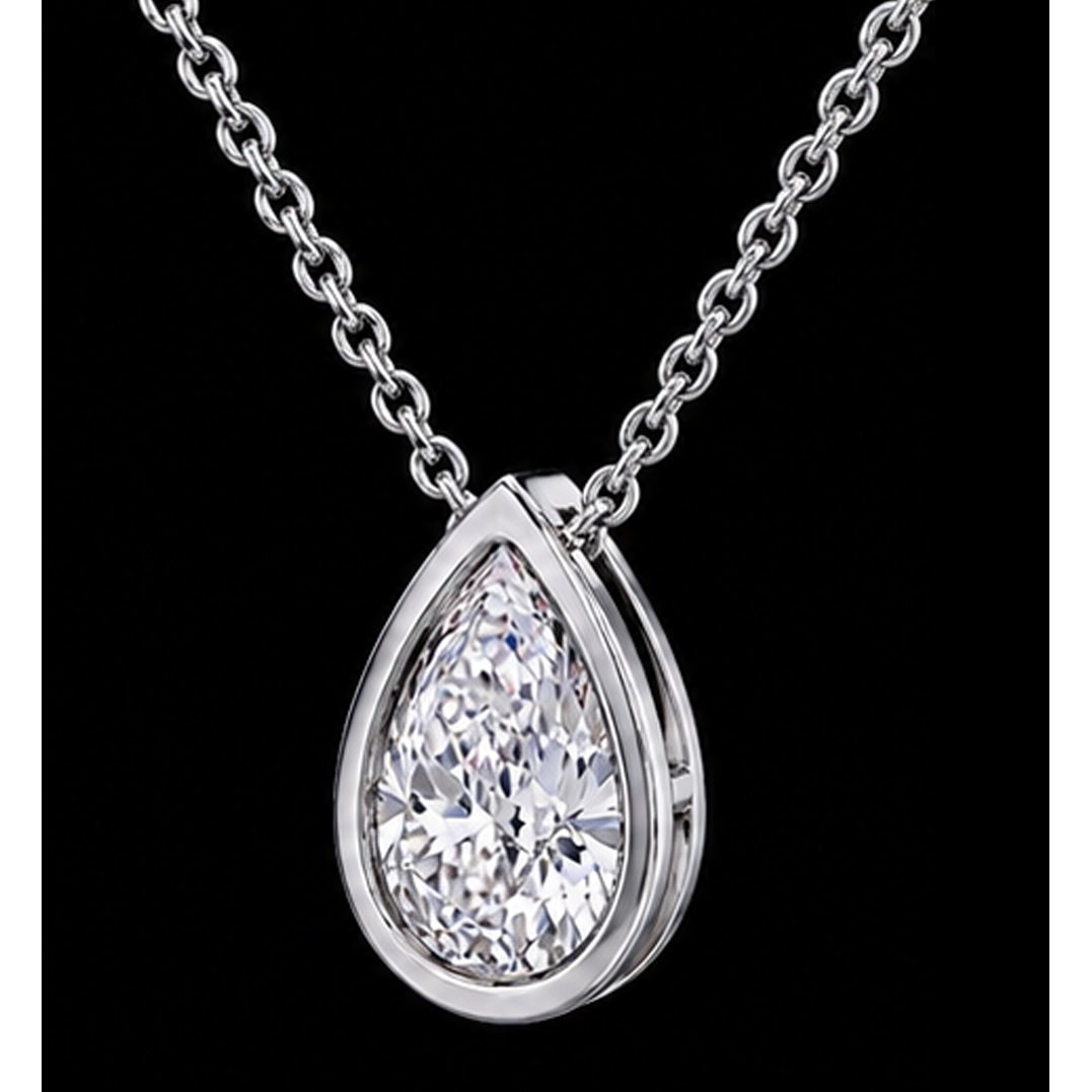 Pear Shape 1 Carat Natural Diamond Pendant White Gold 14K
