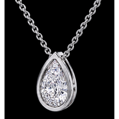 Pear Shape 1 Carat Natural Diamond Pendant White Gold 14K
