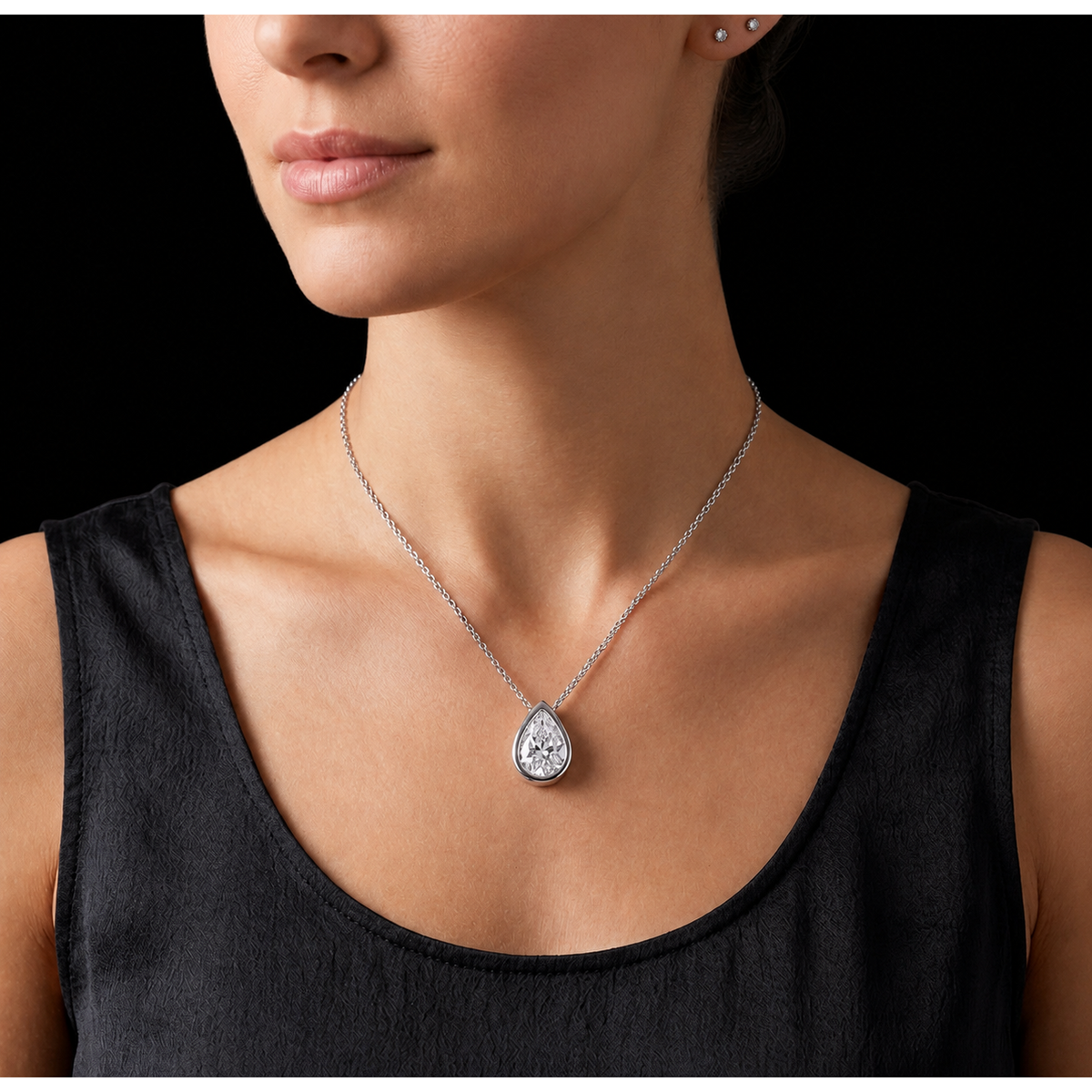 Pear Shape 1 Carat Natural Diamond Pendant White Gold 14K