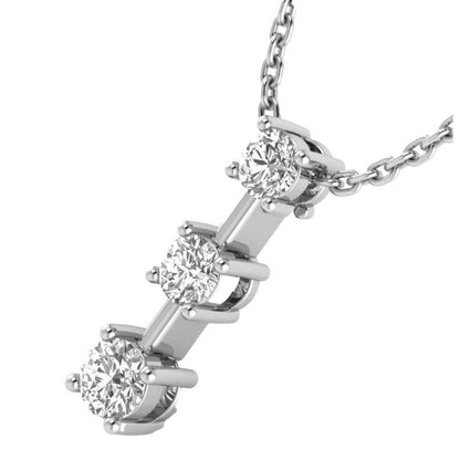 Pendant Gold 14K 2.25 Ct Four Prong Set Round 3 Stone GIA CERTIFIED Lab Grown Diamond Drop