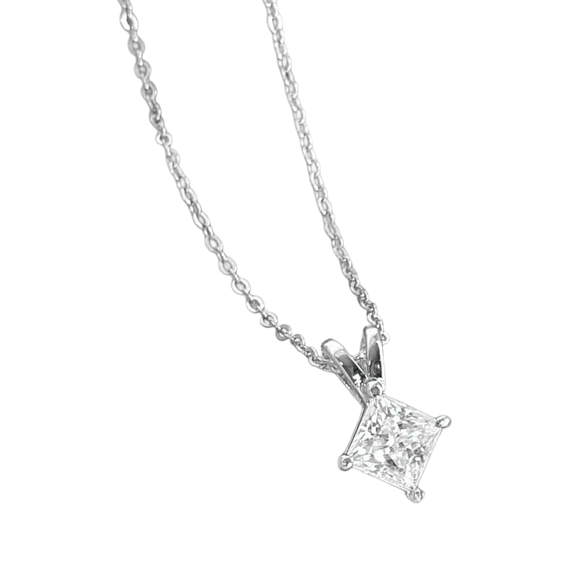 Pendant Necklace With Chain 2.50 Carat GIA CERTIFIED Princess Cut Lab Grown Diamond 14K Gold