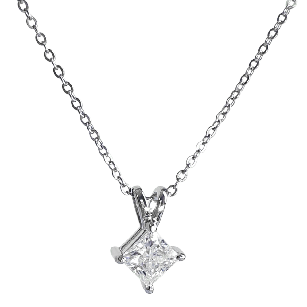 Pendant Necklace With Chain 2.50 Carat GIA CERTIFIED Princess Cut Lab Grown Diamond 14K Gold