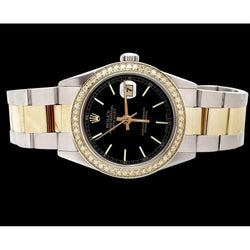 Perpetual Date Just Watch Rolex Ss & Gold Black Stick Dial QUICK SET