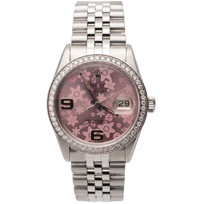 Pink Flower Dial Rolex Watch Ss Jubilee Diamond Rolex Date Just QUICK SET