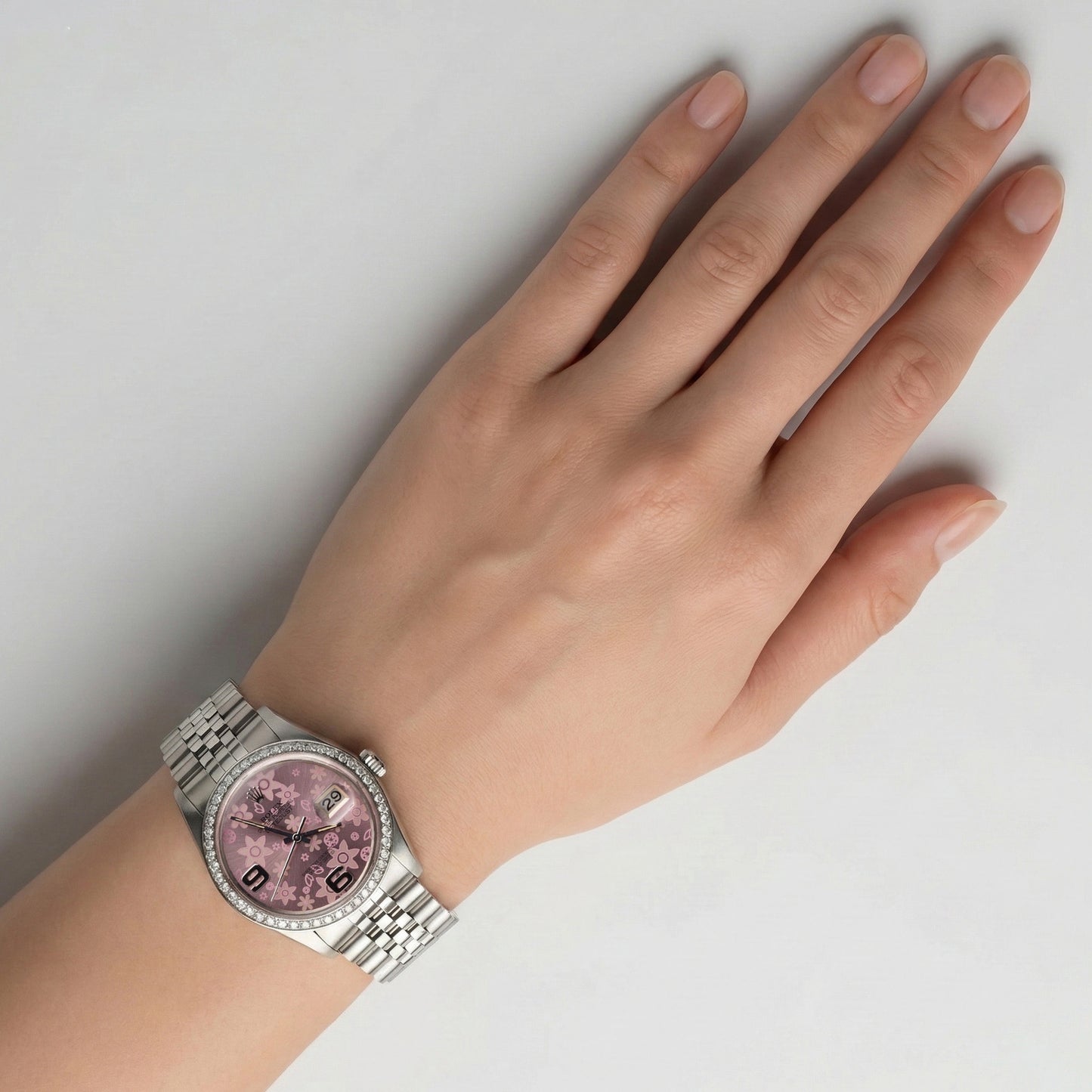 Pink Flower Dial Rolex Watch Ss Jubilee Diamond Rolex Date Just QUICK SET