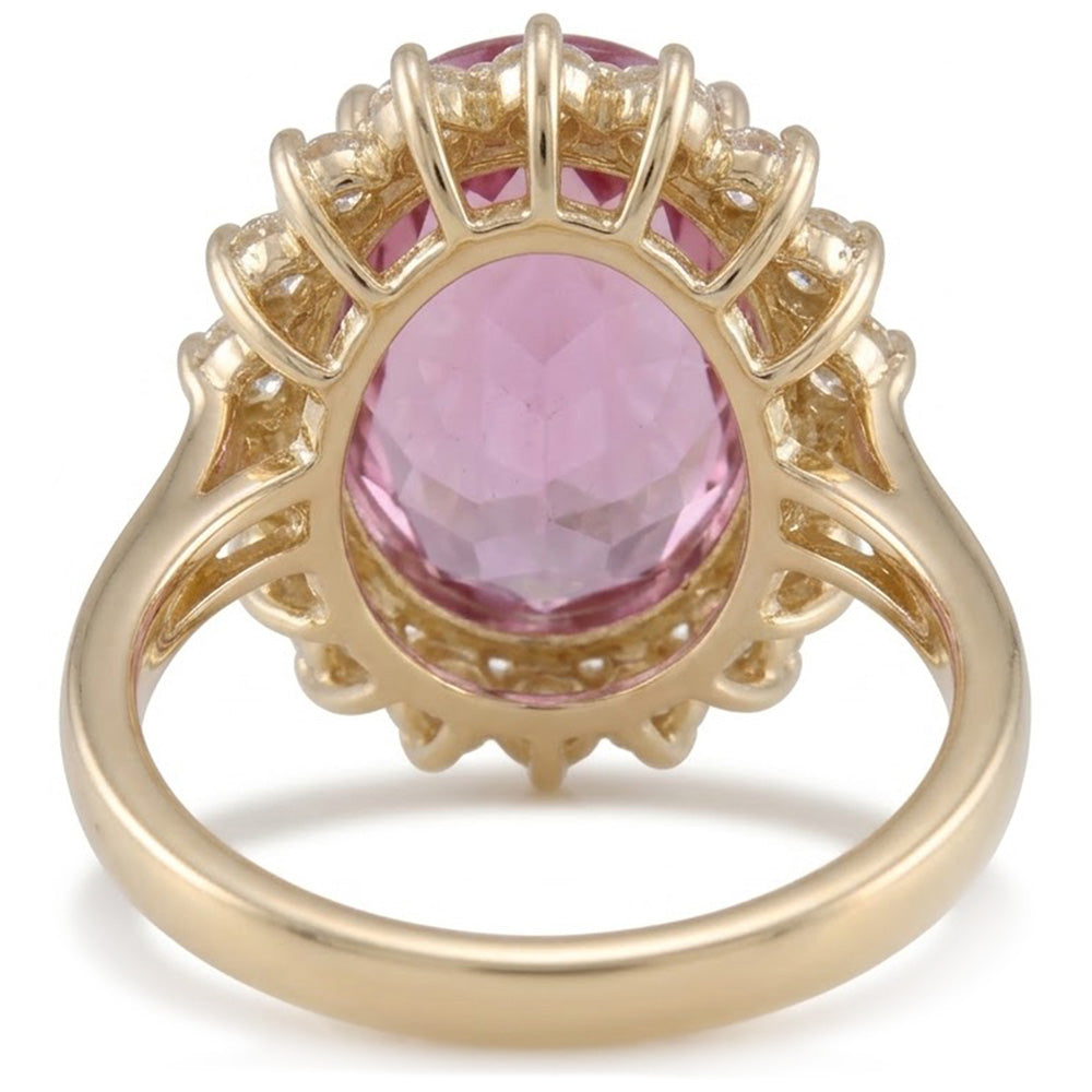 Pink Kunzite And Natural Earth Mined Diamonds 31.40 Carats Wedding Ring 14K Yellow Gold