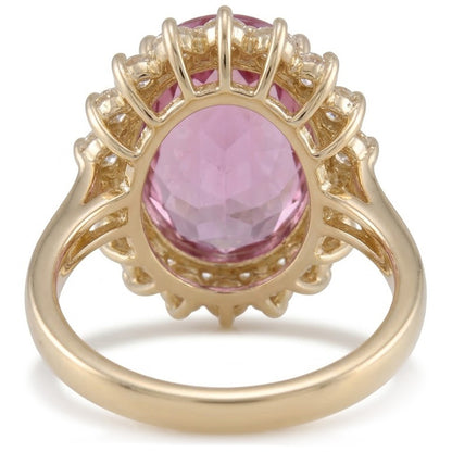 Pink Kunzite And Natural Earth Mined Diamonds 31.40 Carats Wedding Ring 14K Yellow Gold