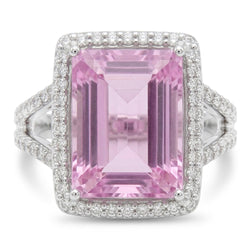 Pink Kunzite Gemstone Halo Ring
