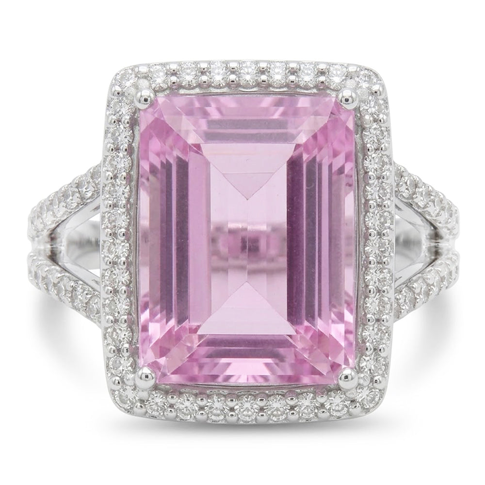 Pink Kunzite Gemstone Halo Ring